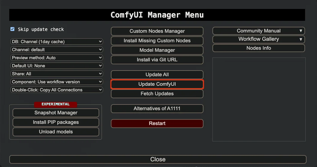 update comfyui with comfyui-manager