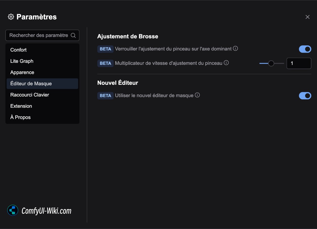 Menu de l'Éditeur de Masque ComfyUI
