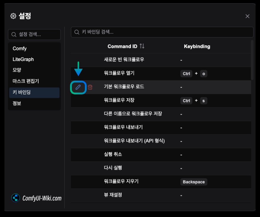 ComfyUI 사용자 정의 키보드 단축키 설정