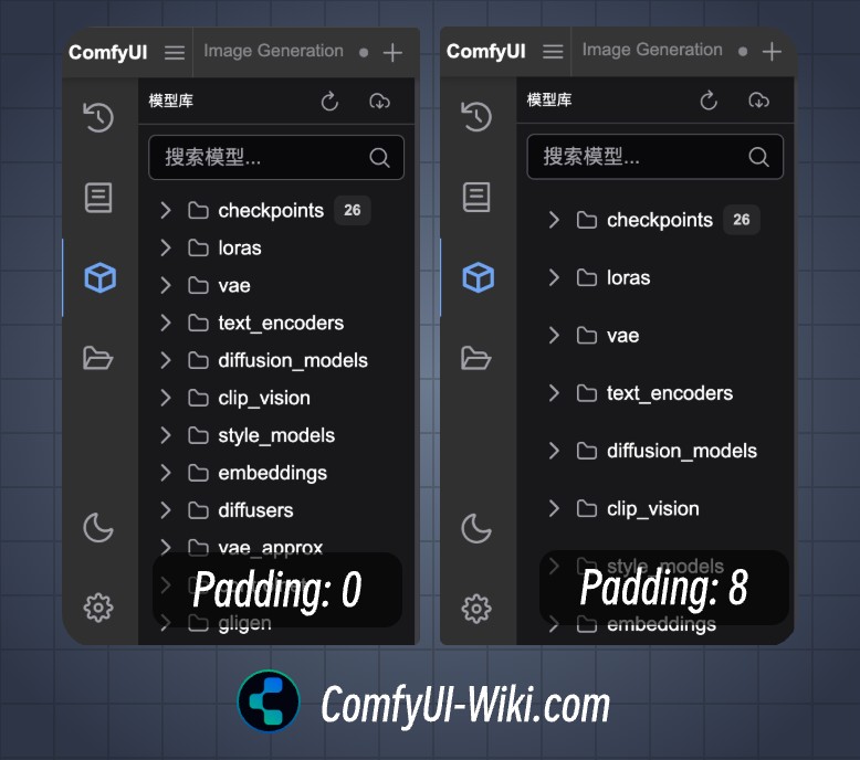 ComfyUI Interface Menu - Sidebar Menu Padding Settings