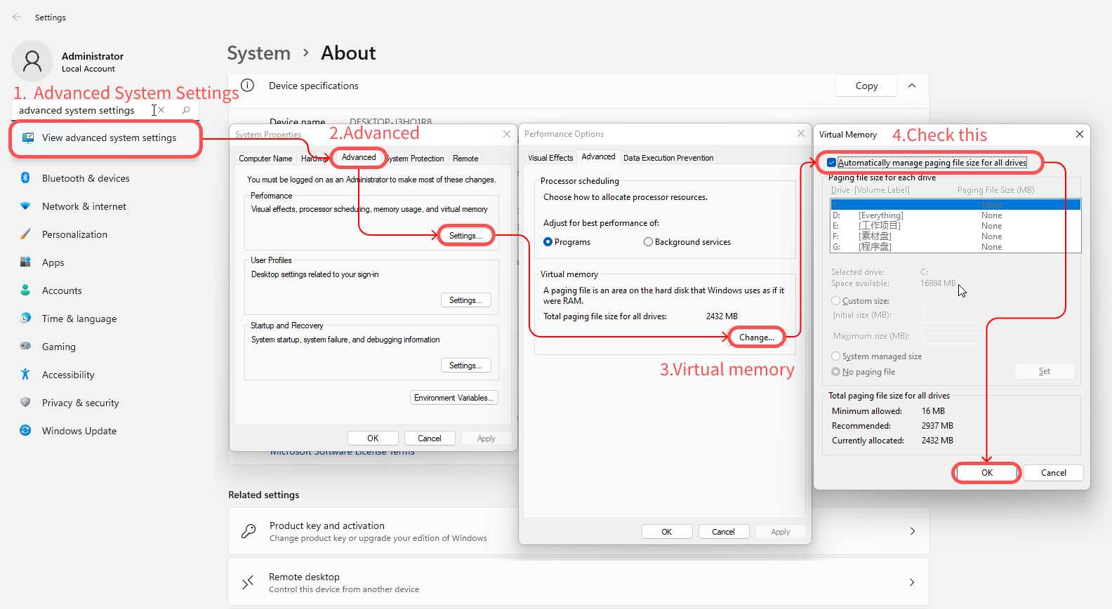 windows virtual memory setting